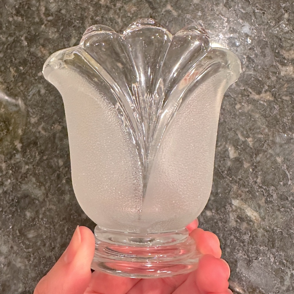 Vintage Thick Clear & Frosted Crystal Candle Holder